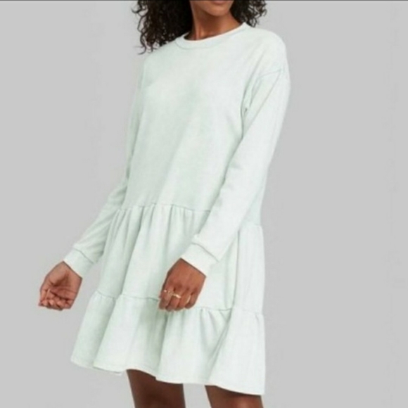 WILD FABLE Extra Small Light Blue Mineral Wash Tiered Sweatshirt Dress - Picture 1 of 11